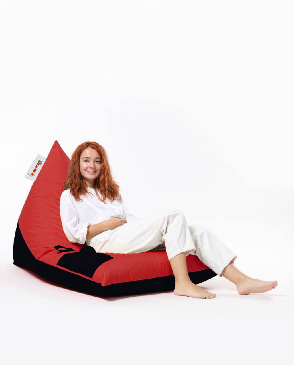 Fotoliu Puf, Bean Bag Ferndale, Pyramid Double Color, 145 Cm, Poliester Impermeabil, Rosu/negru