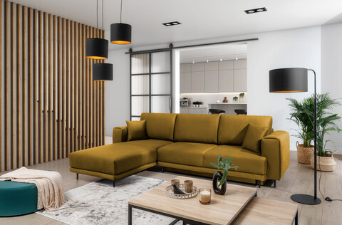 Coltar extensibil stanga 4 locuri ELTAP, LT-45NU, Dalia, 289x190x95 cm, lemn/poliester, mustar