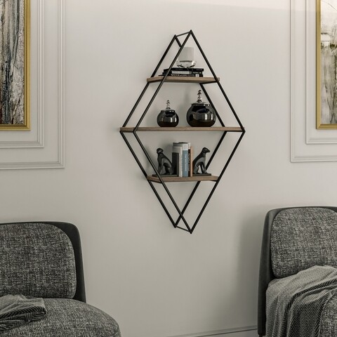 Raft pentru perete prizma, kalune design, 60x21x100 cm, aluna/negru