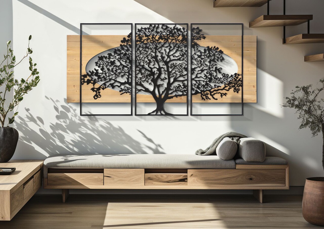 Set 3 decoratiuni de perete, Mauro Ferretti, Tree, 176x90 cm, fier/MDF, negru, maro - imagine 2