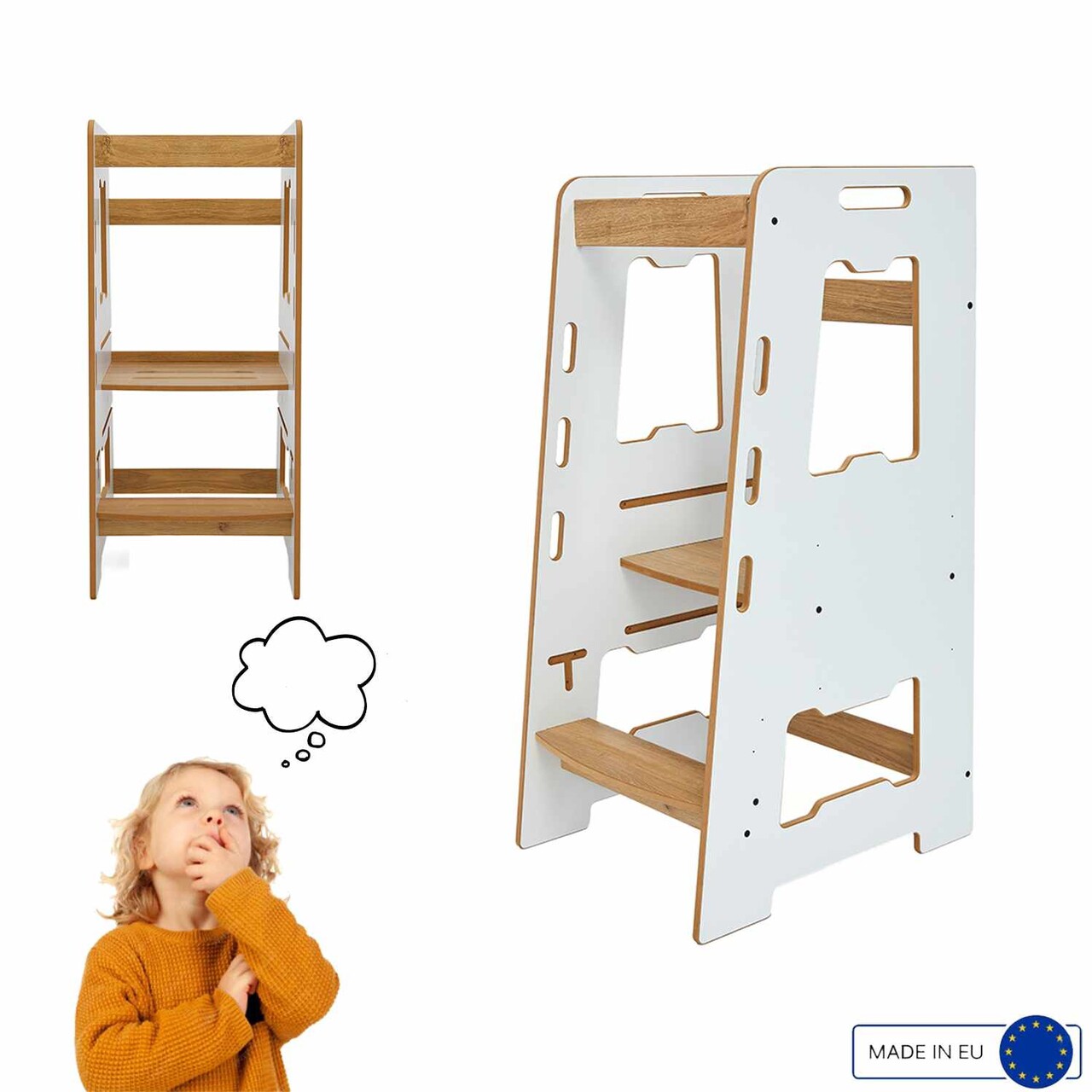 Turn de invatare, Hanah Home, Learning Tower, 40x90x50 cm, Alb / Natural - view 9