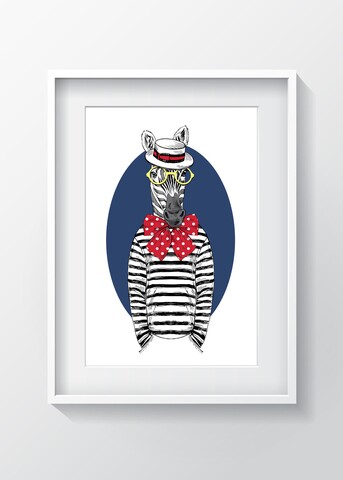 Tablou decorativ zebra, oyo kids, 29x24 cm, lemn/mdf, multicolor