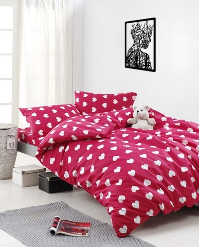 Lenjerie de pat dubla chole - red, enlora home, 4 piese, bumbac ranforce, rosu