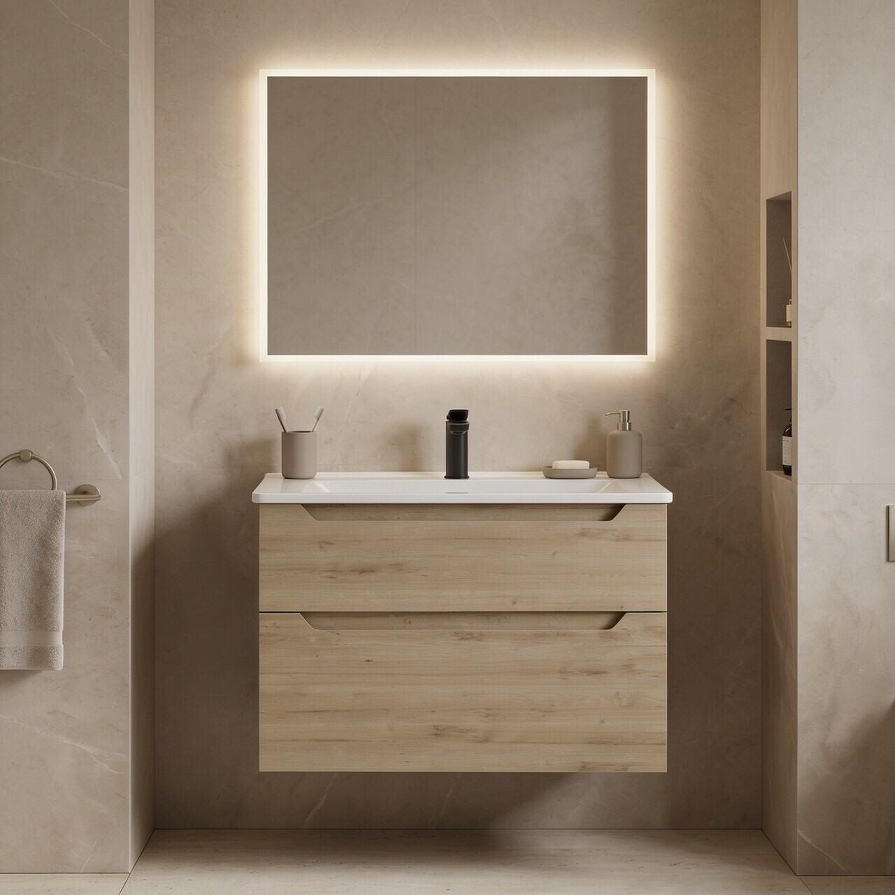 Dulap de baie cu chiuvetă, Hanah Home, Messina 65 v2, Stejar