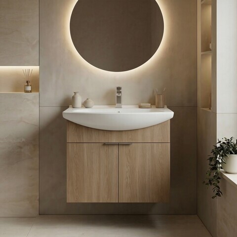 Dulap de baie cu chiuvetă, Hanah Home, Purus 65, Stejar Sonomo
