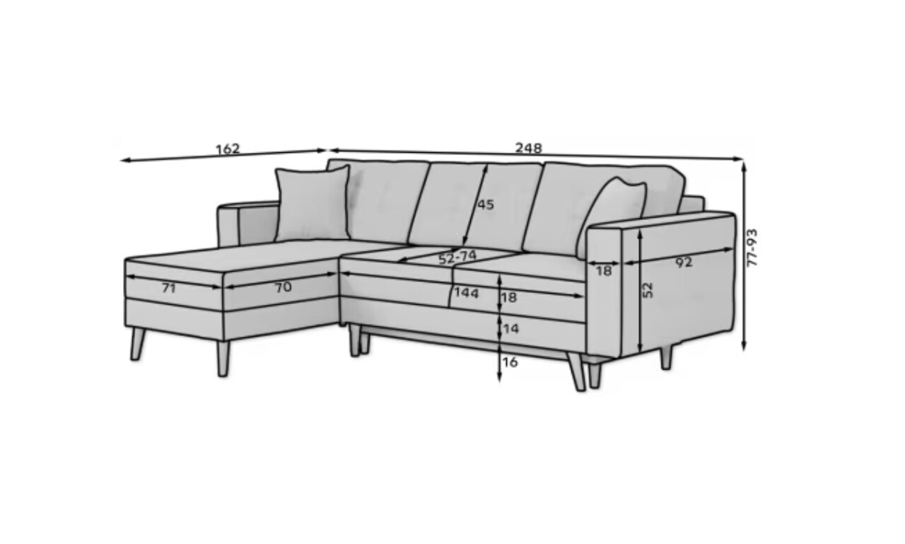 Coltar extensibil reversibil 3 locuri ELTAP, AsgL-58, Asgard, 248x162x93 cm, lemn/poliester, mustar