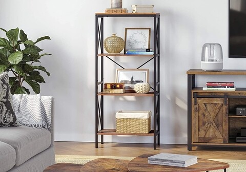Biblioteca charm, vasagle, 60 x 30 x 133 cm, otel/pal, maro/negru