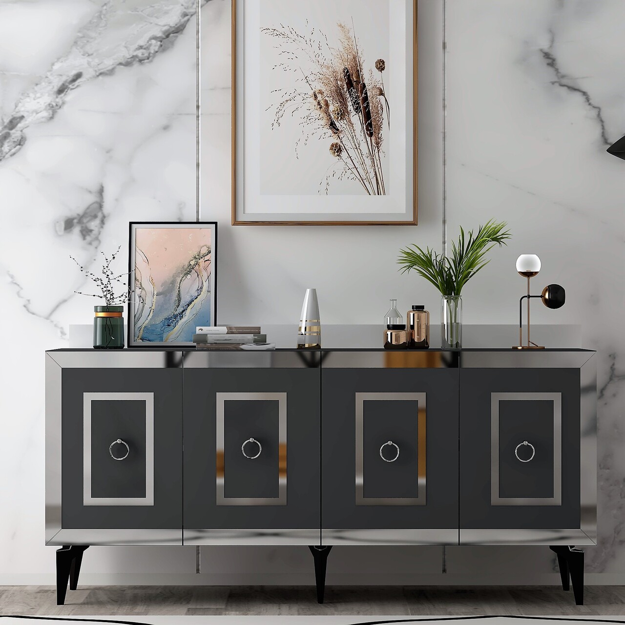 Consola, Olivia, Karya, 150x40x79 cm, PAL , Antracit / Argintiu - 1 | YEO