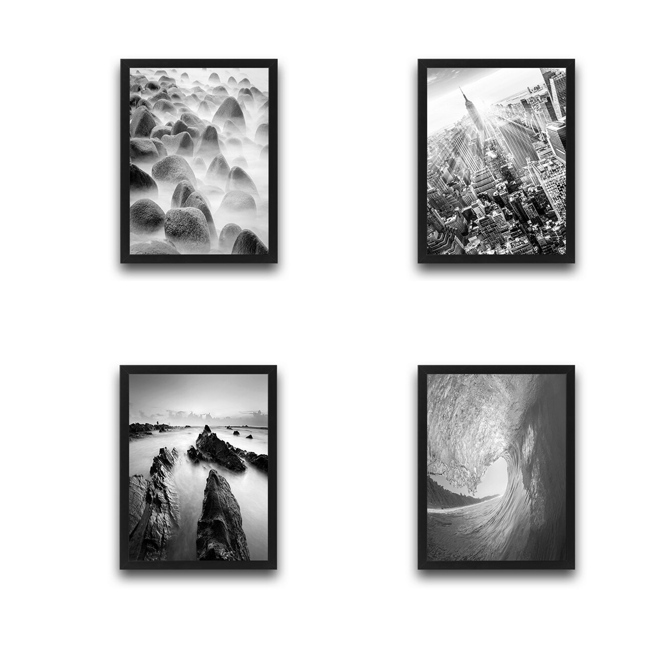 Set 4 tablouri decorative, Black & White Set, PAL, Hartie, Multicolor - 1 | YEO