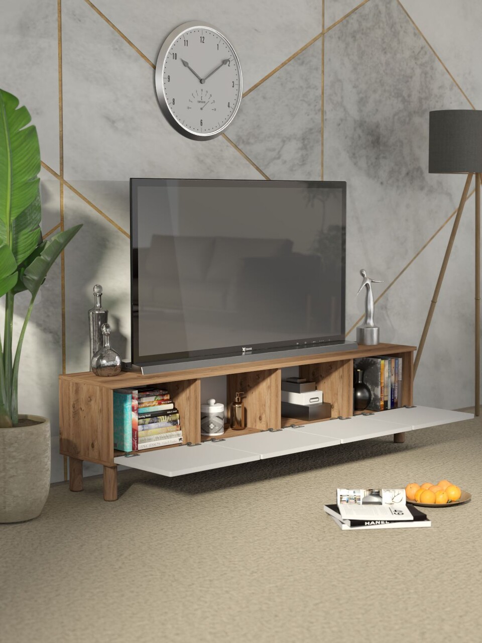 Comoda TV, Hanah Home, Serenta, 180x47x35 cm, PAL, Pin Atlantic / Alb - view 3