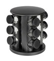Set 12 recipiente pentru condimente si suport Bruna, Wenko, 18.5x21.5 cm, sticla/metal/polipropilena, negru/transparent
