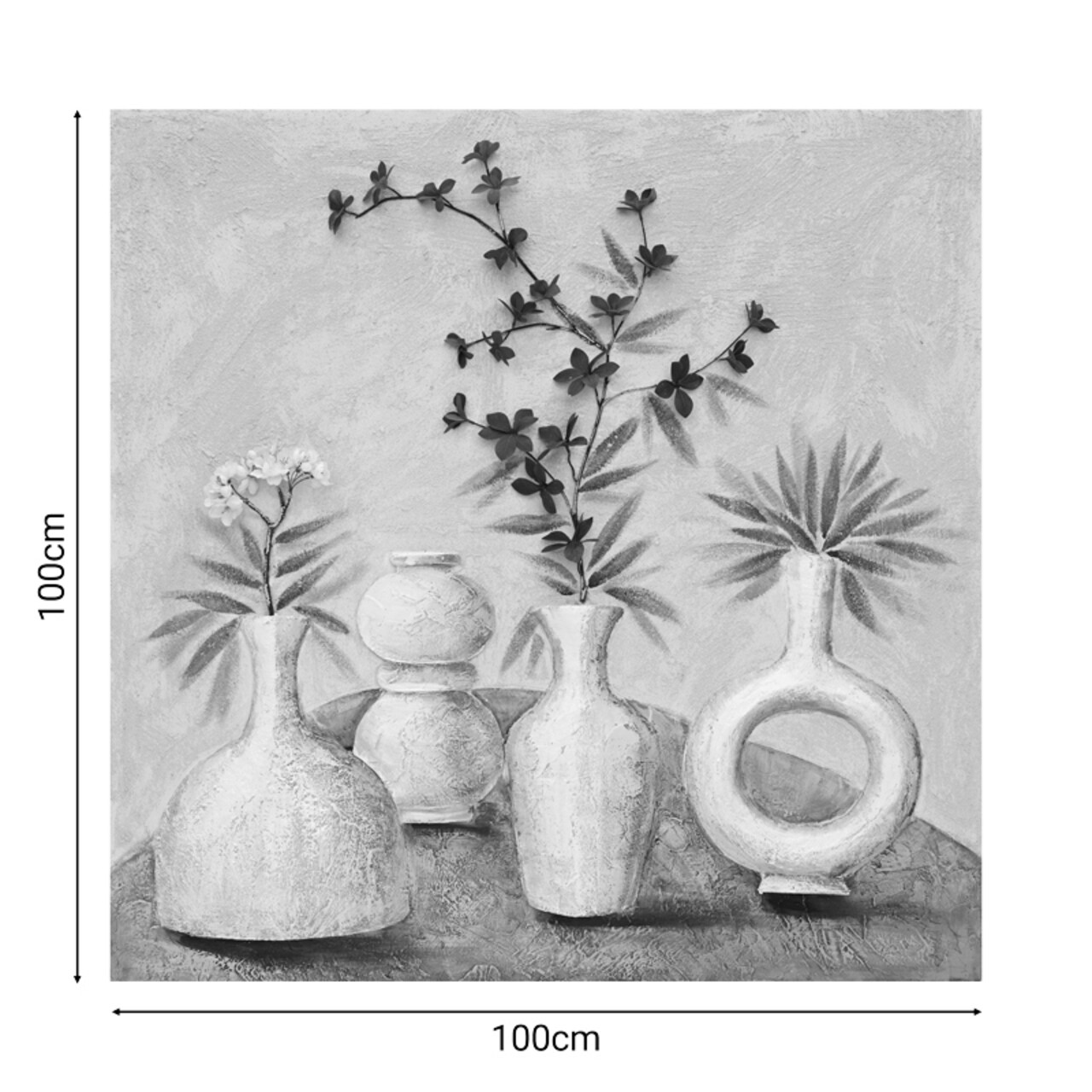 Tablou decorativ Vase v1, Inart, 100x100 cm, canvas/lemn de brad, multicolor
