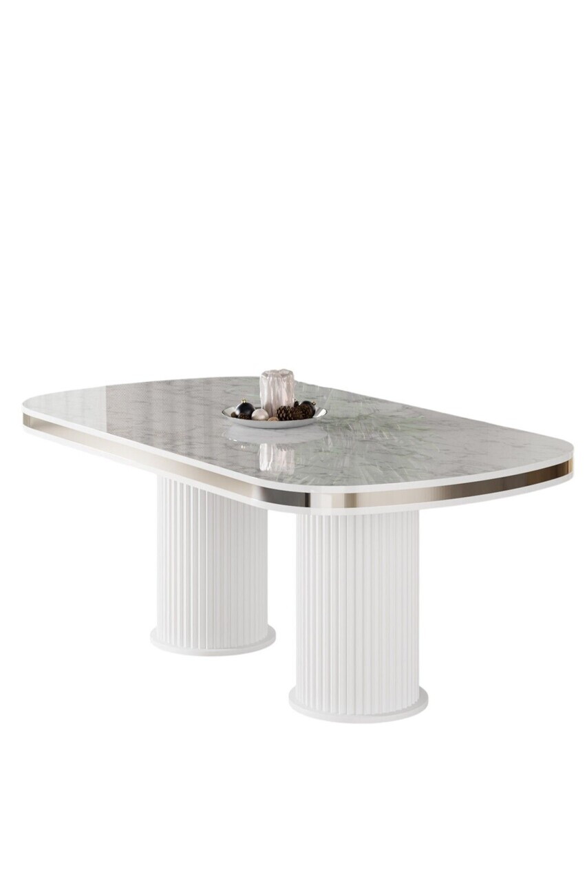 Masa, Hanah Home, Galya, 168x76x90 cm, Model de marmură albă / Crom — imaginea 2