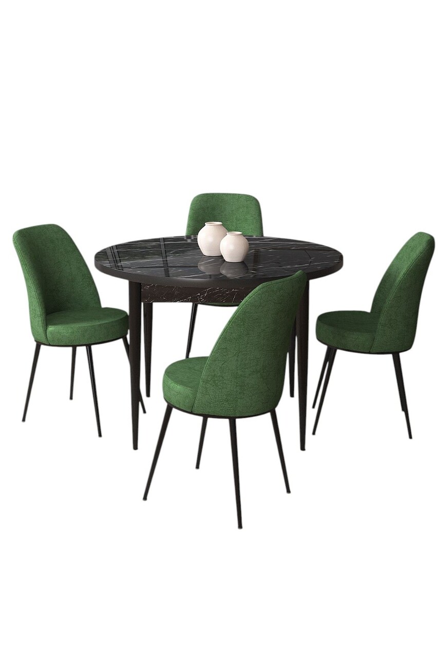 Set masă și scaune (5 bucăți), Hanah Home, Tor, Marmură neagră / Kaki - view 2