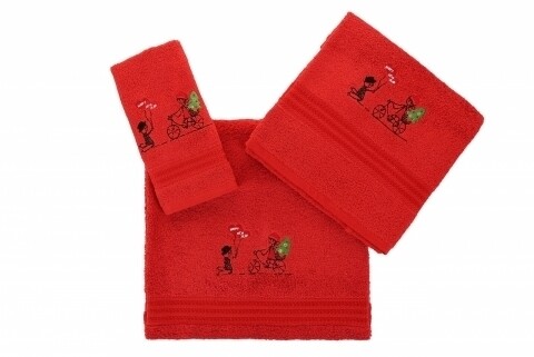 Set 3 prosoape de baie, 100% bumbac, Hobby, Bisiklet Red, rosu