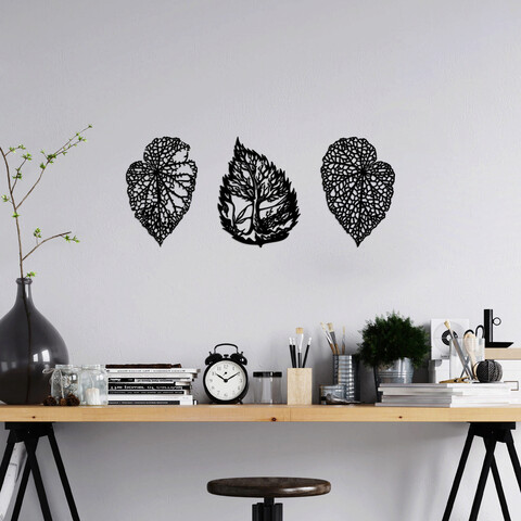 Decoratiune de perete, detailed leaves, metal, 22 x 33 cm, negru