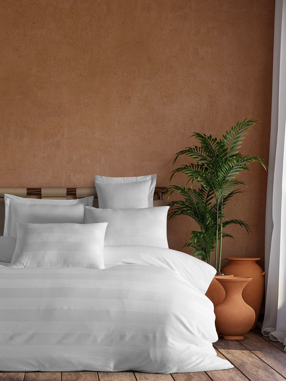 Lenjerie de pat dubla 3 piese, Max Yollu Saten - White, EnLora Home, 70% bumbac/30% poliester