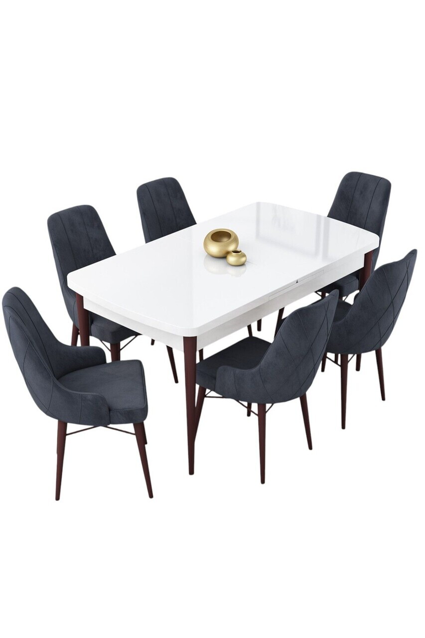 Set masa extensibila si scaune (7 piese), Hanah Home, Lia, Alb / Nuc / Antracit — imaginea 2