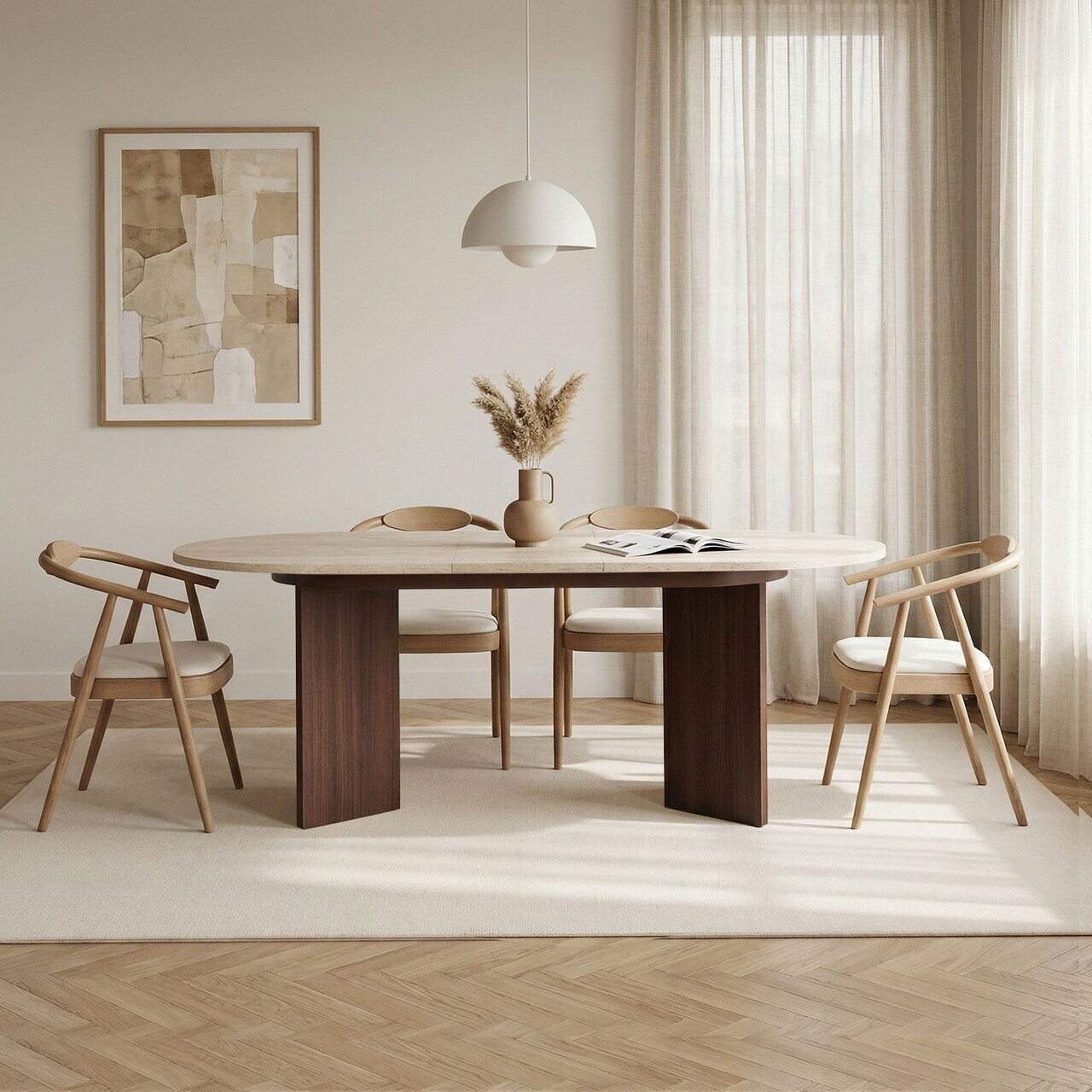 Masa extensibila, Nordure, Sorell, 160x75x90 cm, PAL, Travertin / Nuc Milano — imaginea 2