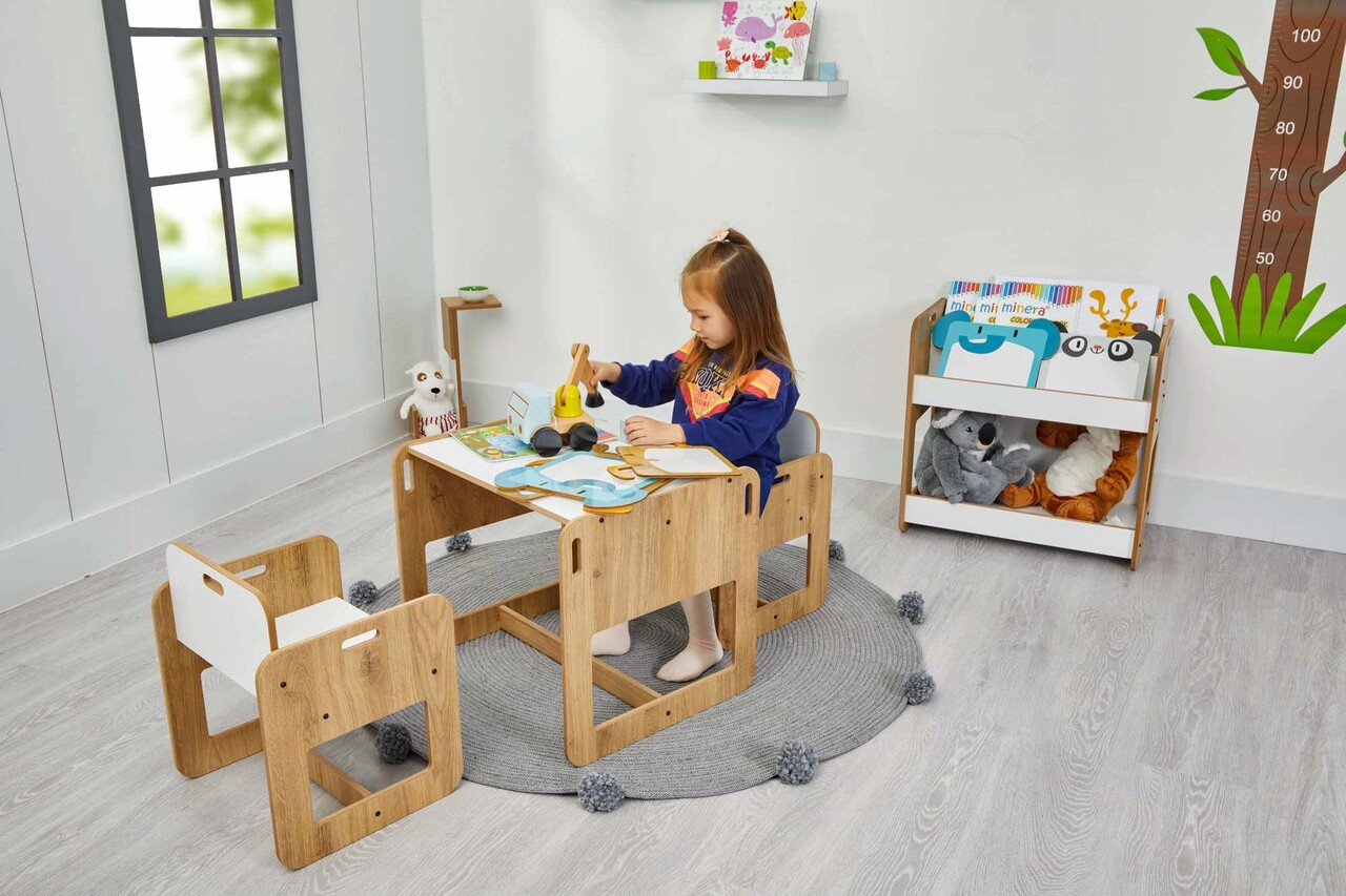 Set masa si scaun pentru copii, Hanah Home, Dove 2, Alb / Natural - view 4