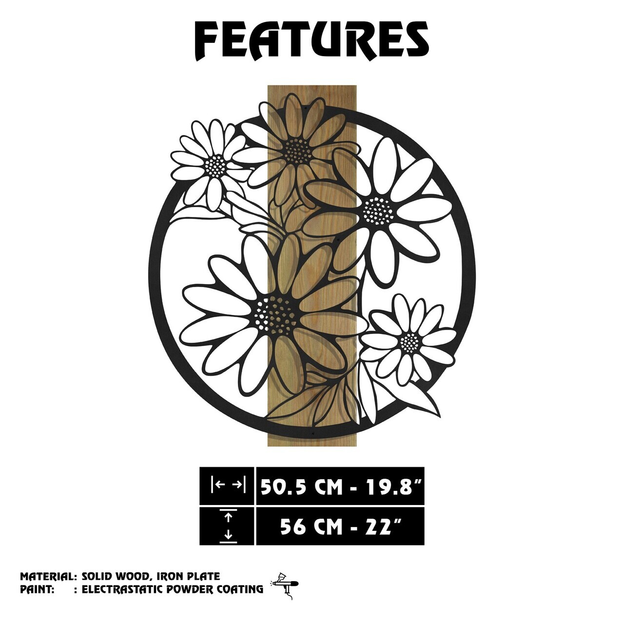 Decoratiune de perete, Marguerite, Cadru: Lemn (Grosime: 2 cm), Verde/Negru — imaginea 8