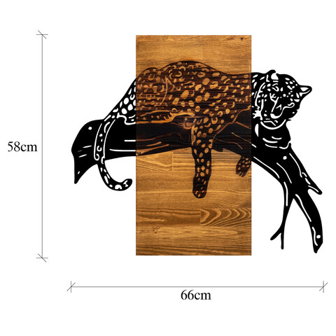 Decoratiune de perete, Leopard, Metal/lemn, Dimensiune: 66 x 3 x 58 cm, Nuc / Negru