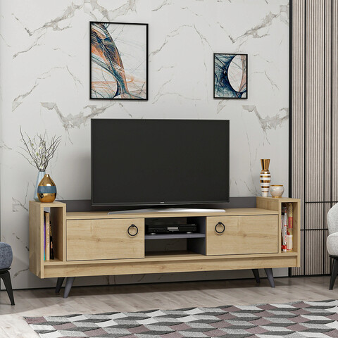 Comoda TV, Colman, Tyler, 160×35.6×54.4 cm, Stejar / Antracit Colman