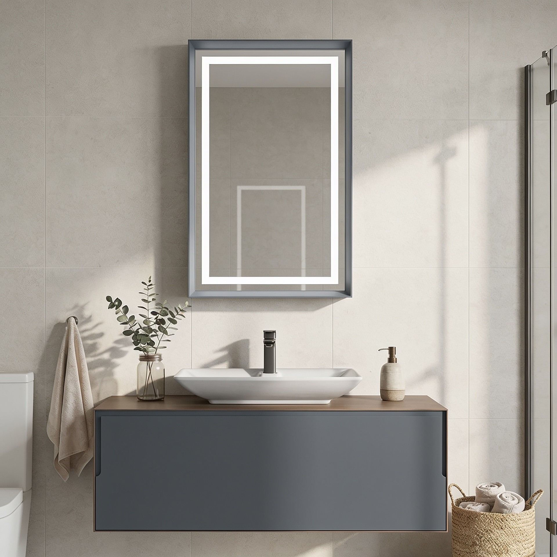 Set Dulap de Baie cu Chiuvetă și Oglindă (2 Piese), Hanah Home, Craft 120, Nuc / Antracit / Alb