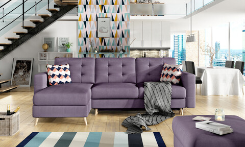 Coltar extensibil reversibil 3 locuri ELTAP, AsgL-10, Asgard, 248x162x93 cm, lemn/poliester, violet