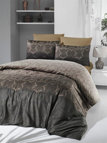 Lenjerie de pat dubla King (EU) Pandora – Brown, Victoria, 3 piese, 260×220 cm, bumbac satinat, multicolor Lenjerii de Pat