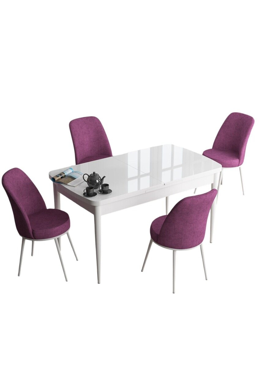 Set masa extensibila si scaune (5 piese), Hanah Home, Han, Alb/Mov — imaginea 2