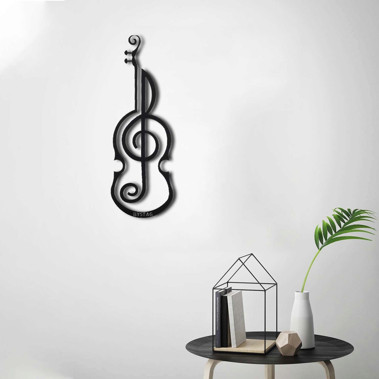 Decoratiune de perete, Violin, Metal, Dimensiune: 50 x 17 cm, Negru