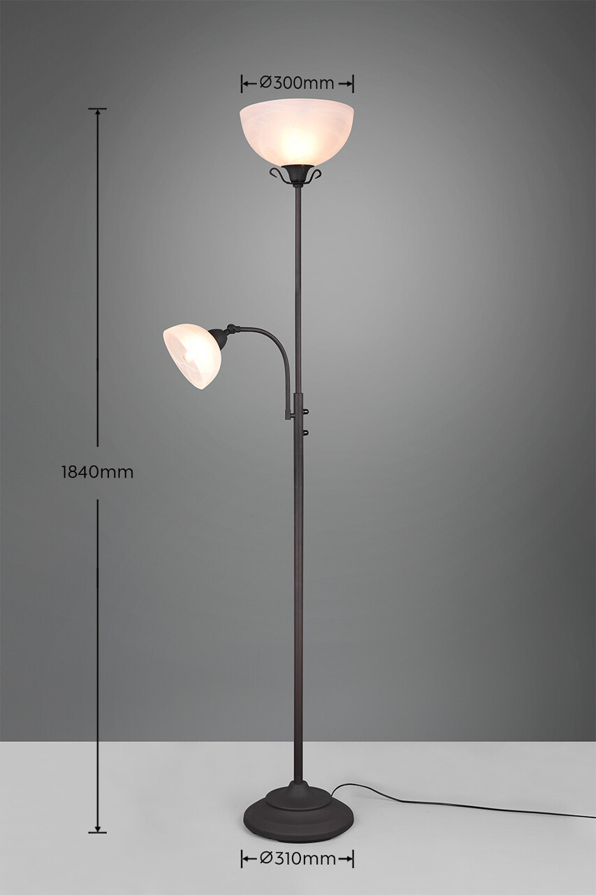 Lampadar Country, RL, 30x184 cm, 100W/40W, 1x E27, 1x E14, metal, negru/alb - 2 | YEO