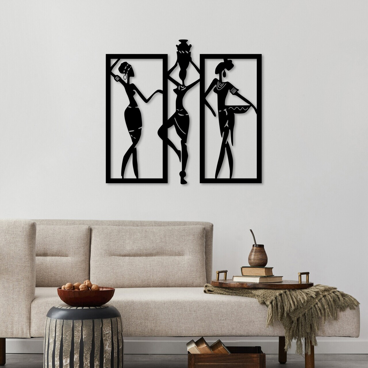 Decoratiune de perete, African Women, Metal, (Grosime: 1,5 mm), Negru — imaginea 3