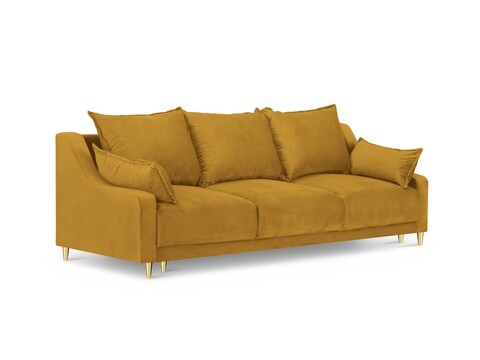 Poza Canapea extensibila, Pansy, Mazzini Sofas, 3 locuri, cu lada de depozitare, 215x94x90 cm, catifea, galben