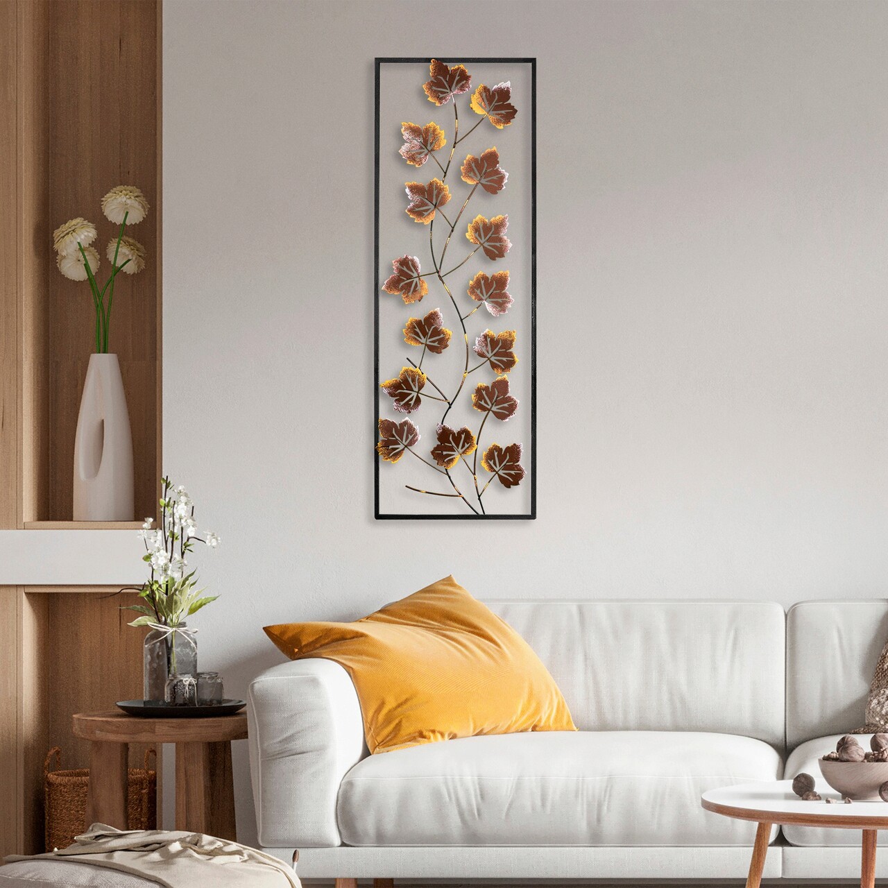 Decoratiune de perete, Platane 3, Metal, Dimensiune: 32 x 90 cm, Multicolor - 2 | YEO