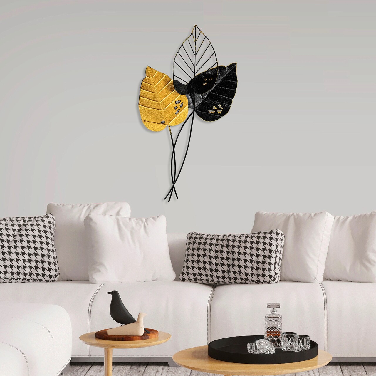 Decoratiune de perete, Fall 2, Metal, Dimensiune: 45 x 85 cm, Galben/Negru - 1 | YEO