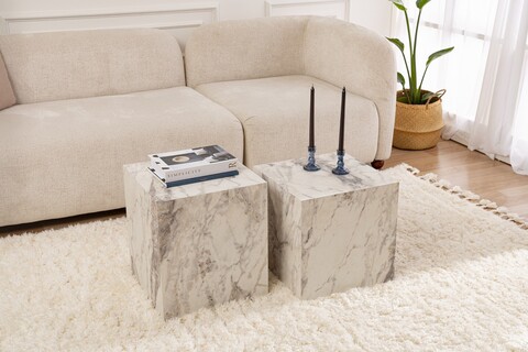 Set masute 2 piese, Nordure, Küp Set, MDF , Marmura Freesia