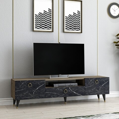 Comoda TV Cavelli, Arnetti, 150 x 31.3 x 45 cm, walnut/negru Arnetti imagine 2022 by aka-home.ro