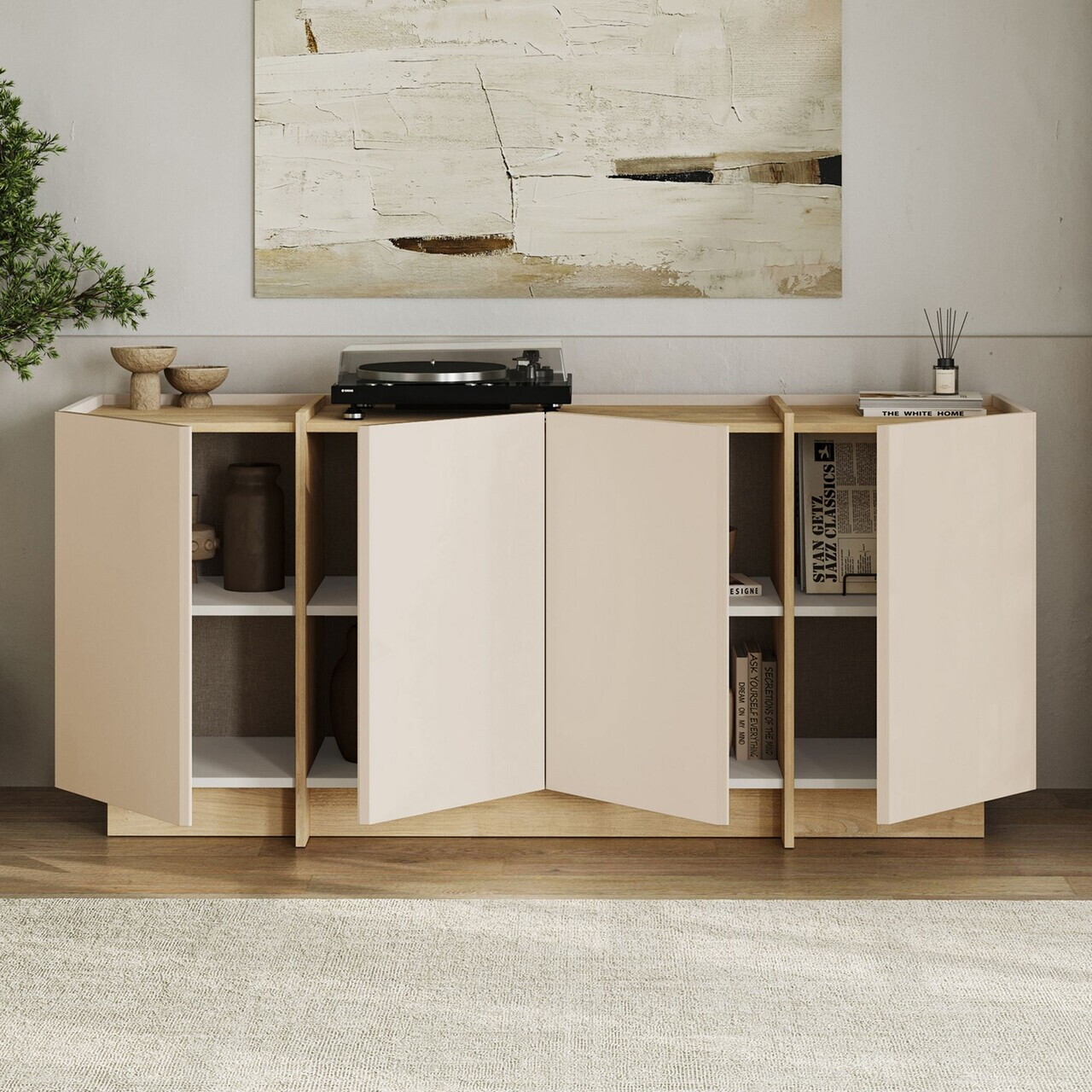 Consola, Nordure, Dorma, 180x80x45 cm, PAL, Nurcă / Stejar Safir — imaginea 3