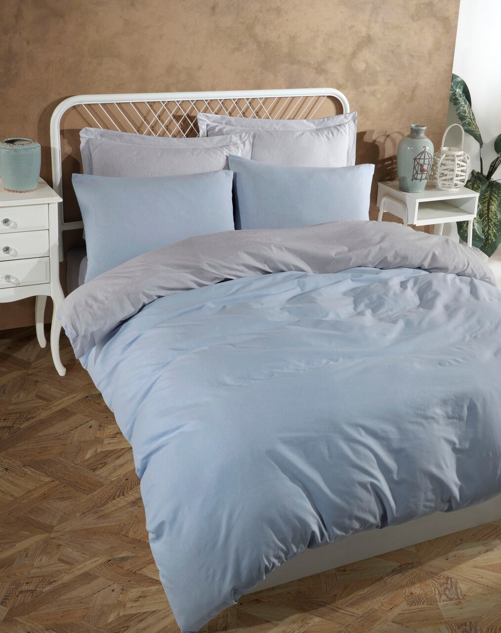 Lenjerie de pat dubla, Solid - Light Blue, Grey, Eponj Home, 65% bumbac/35% poliester
