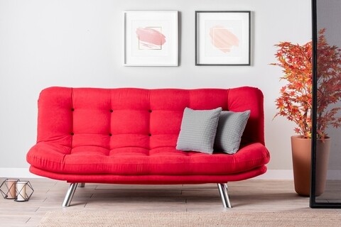 Canapea extensibila Misa Sofabed, Futon, 3 locuri, 198×128 cm, metal, rosu Futon