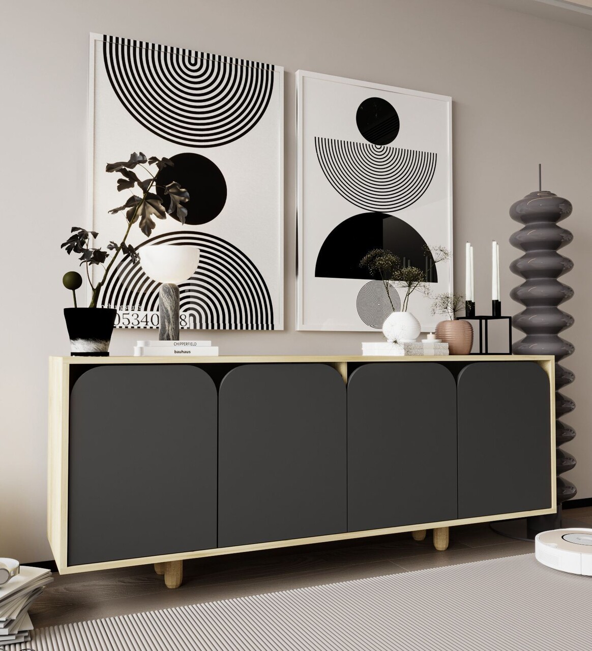 Consola, Hanah Home, Lazio Bohem 180, 180x75x45 cm, PAL, Stejar safir / Antracit - imagine 2