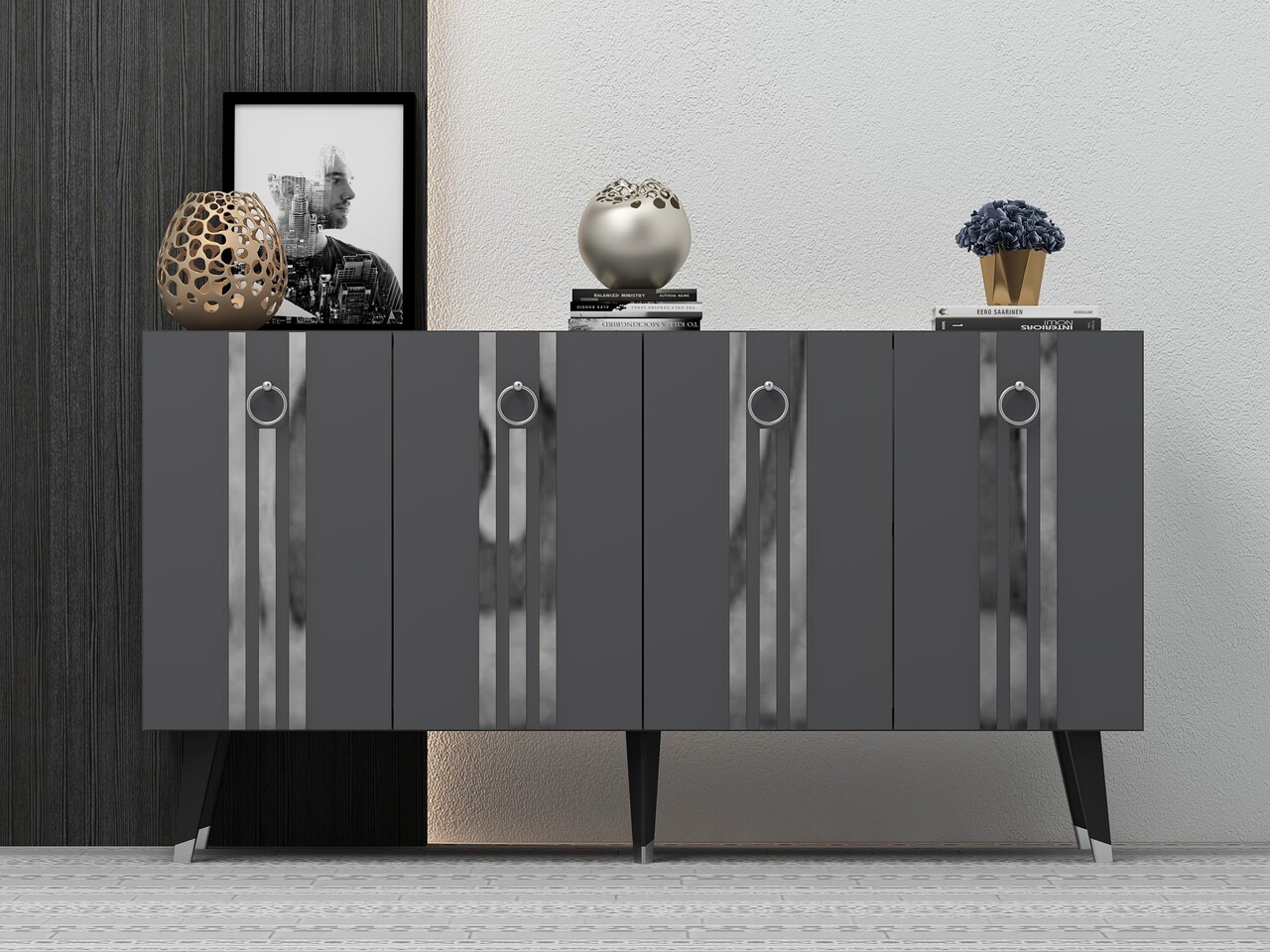Consola, Olivia, Isil, 150x80x40 cm, PAL , Antracit / Argintiu - 1 | YEO
