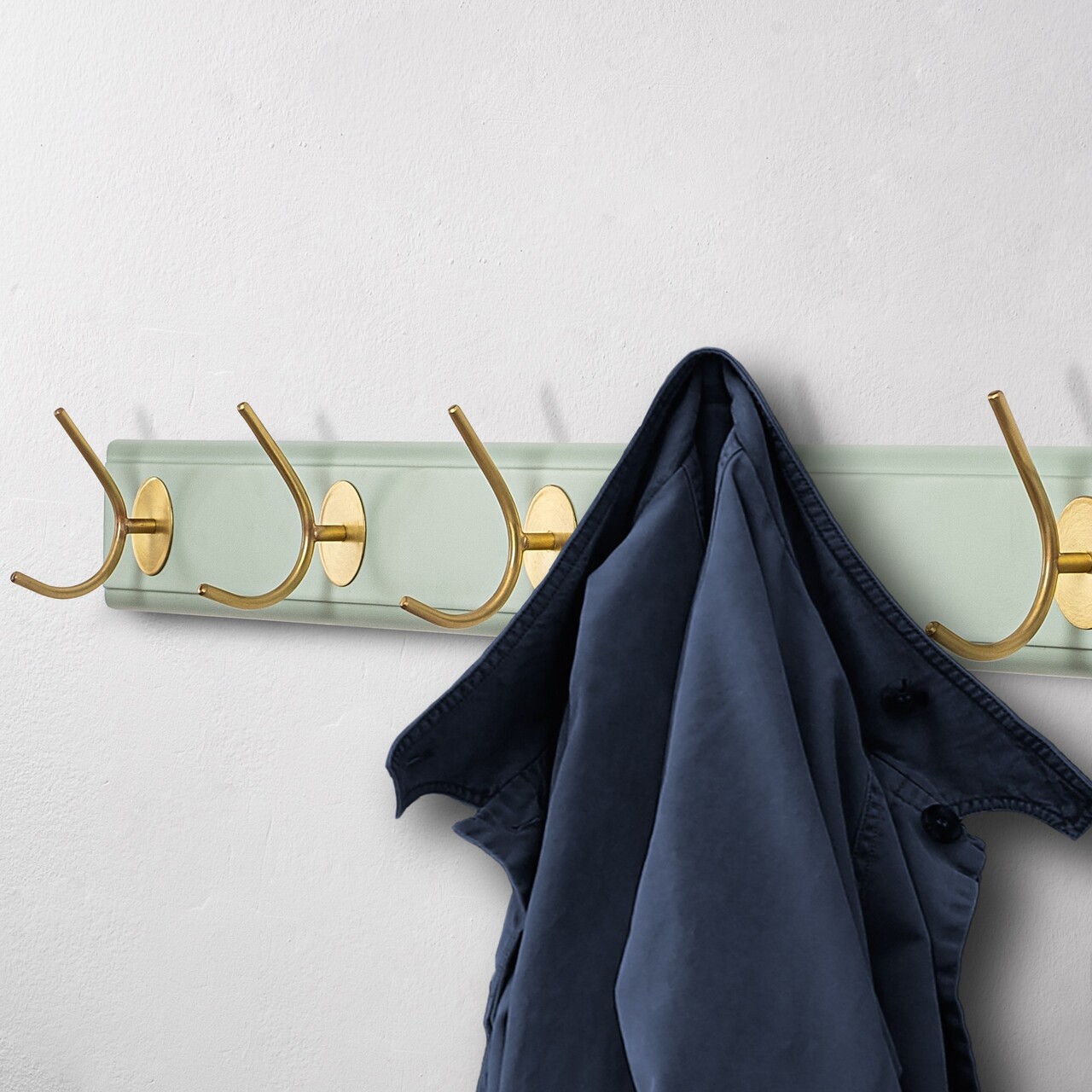 Cuier de perete din lemn, Daisetta, ASK-019, 100x7x8 cm, Lemn, Mentă / Aur - 1 | YEO