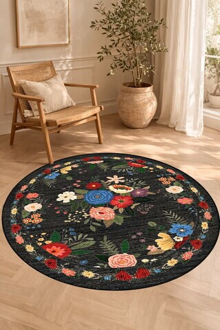 Covor, DC-7523-02, 100x100 cm, Poliester, Negru