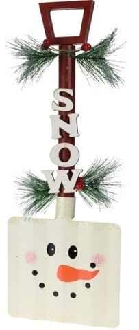 Decoratiune shovel w snowman, 18x10x47 cm, lemn/fier, multicolor