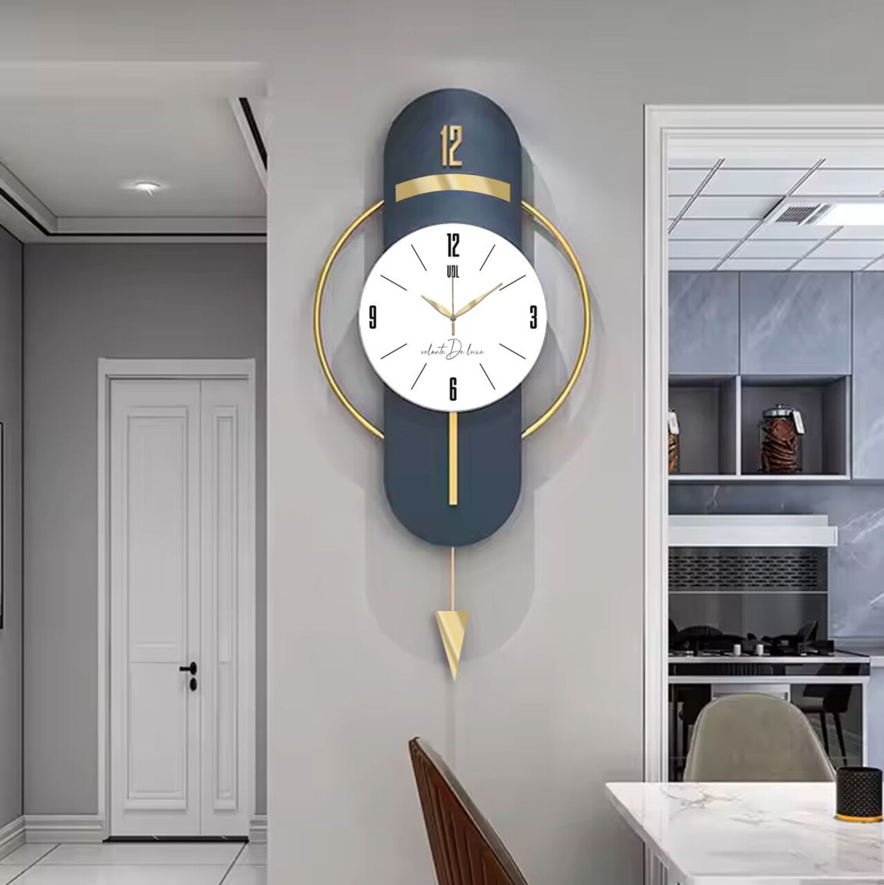 Ceas de perete decorativ, Vlnt101, Diametru: 40 cm, Albastru navy - view 4