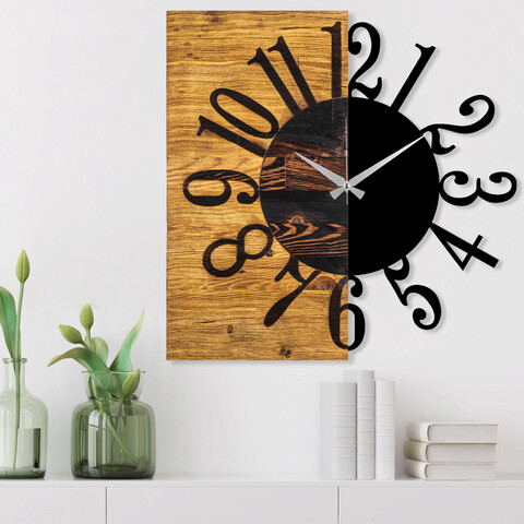 Ceas de perete, wooden clock 7, lemn/metal, dimensiune: 58 x 3 x 58 cm, nuc / negru