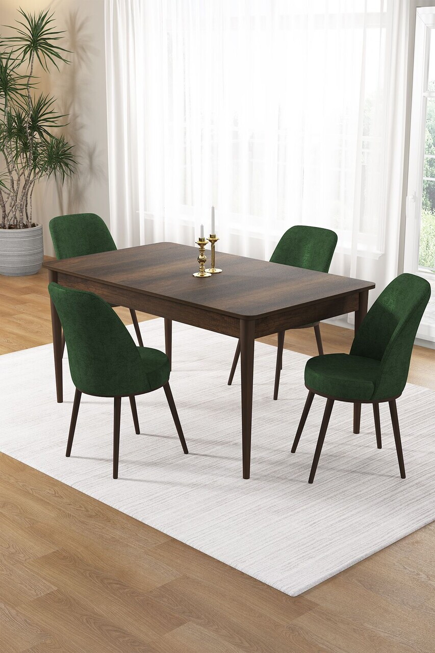 Set masa si scaune (5 piese), Hanah Home, Pir, Model baroc din lemn / Verde kaki